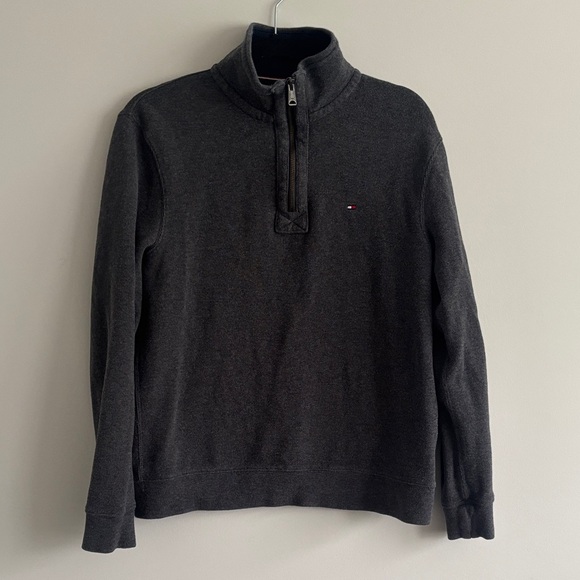 Tommy Hilfiger Sweater Men Size Small Grey Charcoal Half Zip-Up Cotton Knit - Picture 1 of 4